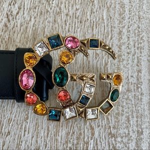 Gucci Leather Belt with Multicolor Buckle